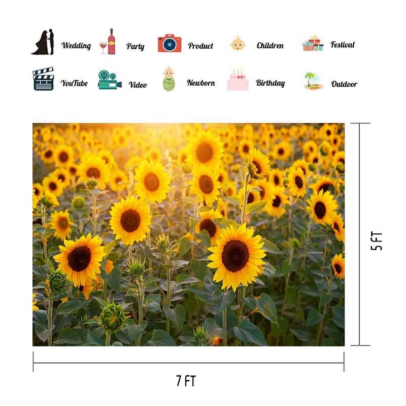 EOA 7(W) x5(H) FT Sunflower Field Backdrop Nature Yellow Flower Photography Background Wedding Retire Birthday Party Events Kids Adults Photoshot Props YouTube Studio - Image 2